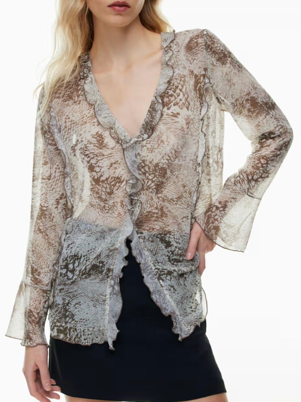 Wilfred Aritzia Sensation Blouse Shirt Top Sheer Neutral Ruffle Size Medium